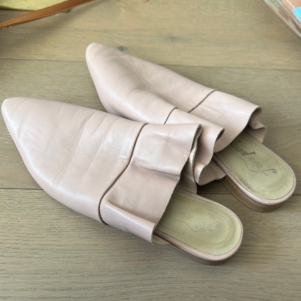 Women's Beige Leather Slip-On Mules